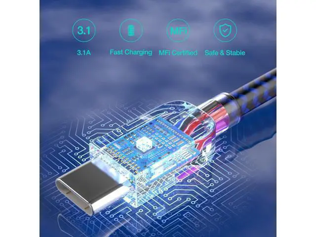 Alt view image 2 of 7 - USB Type C Cable 5pack (3/3/6/6/10FT) Fast Charging 3.1A Quick Charge USB A to USB Type C Charger Cord for Galaxy S20 S10 S9 S8 A73 A51 A13 Note 20 10 LG G8 G7 Controller-Blue