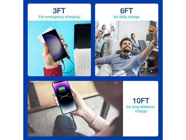 Alt view image 7 of 7 - USB Type C Cable 5pack (3/3/6/6/10FT) Fast Charging 3.1A Quick Charge USB A to USB Type C Charger Cord for Galaxy S20 S10 S9 S8 A73 A51 A13 Note 20 10 LG G8 G7 Controller-Blue