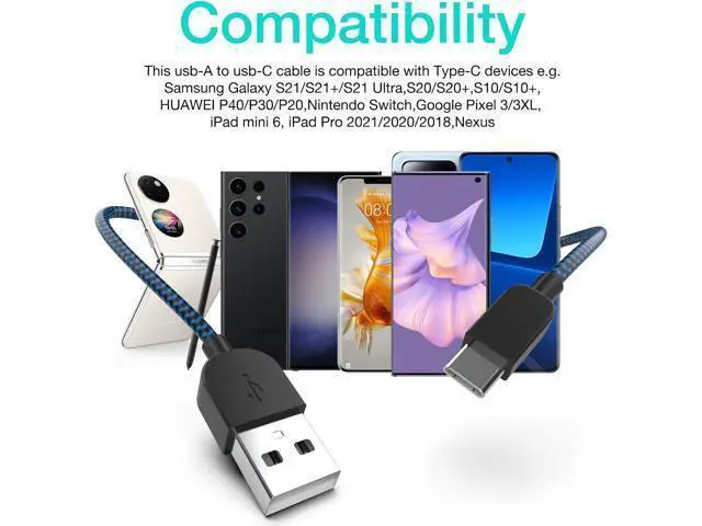 Alt view image 6 of 7 - USB Type C Cable 5pack (3/3/6/6/10FT) Fast Charging 3.1A Quick Charge USB A to USB Type C Charger Cord for Galaxy S20 S10 S9 S8 A73 A51 A13 Note 20 10 LG G8 G7 Controller-Blue