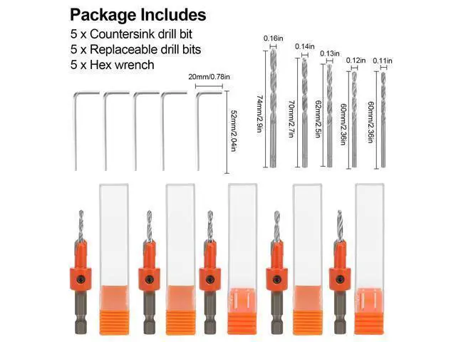 Alt view image 2 of 7 - NSI 15Pcs Countersink Sink Drill Bit for Wood - with hex key and Replaceable drill bits,for woodworking, plastic, drill holes