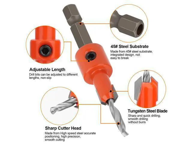 Alt view image 4 of 7 - NSI 15Pcs Countersink Sink Drill Bit for Wood - with hex key and Replaceable drill bits,for woodworking, plastic, drill holes