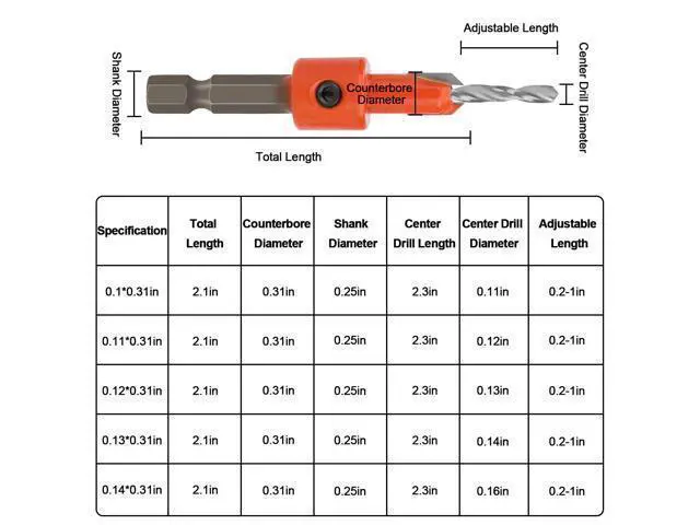 Alt view image 3 of 7 - NSI 15Pcs Countersink Sink Drill Bit for Wood - with hex key and Replaceable drill bits,for woodworking, plastic, drill holes