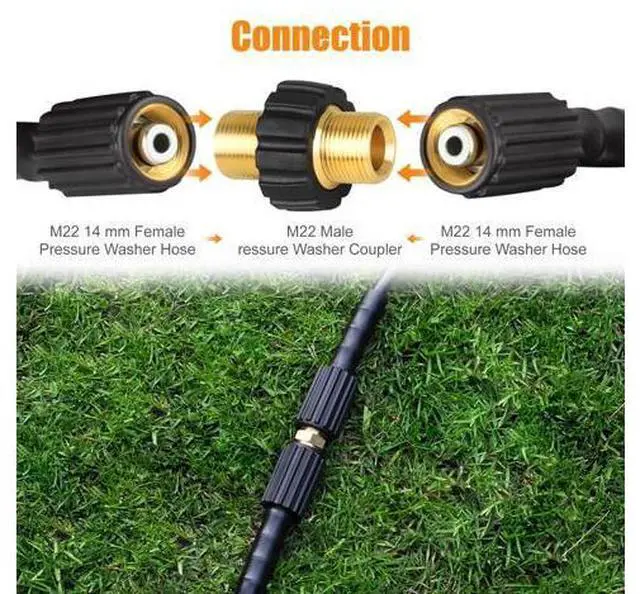 Alt view image 3 of 7 - NSI 2Pcs Pressure Washer Adapter - M22-14mm Male Fitting to Male Swivel,5000 PSI Pressure Washer Hose Thread Kit,Quick Connect Removable Shell