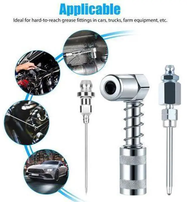 Alt view image 5 of 6 - NSI 3 Pcs Grease Gun Accessory Kit - 90° Needle Fitting Nozzle with Adapter & Injector Needle,Corrosion-Resistant for Industrial & Automotive Use or Hard-to-Reach Fittings