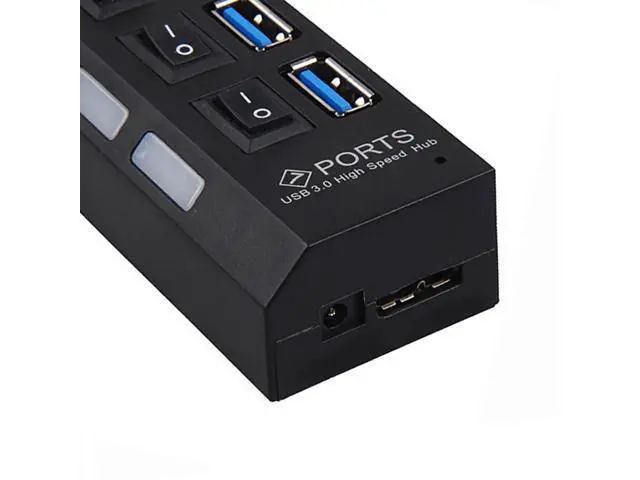 Alt view image 3 of 5 - 7 in 1 USB 3.0 HUB LED Indicator and ON/OFF Switch Super Speed Up to 5Gbps Extra Power Input USB3.0 Splitter Adapter For PC