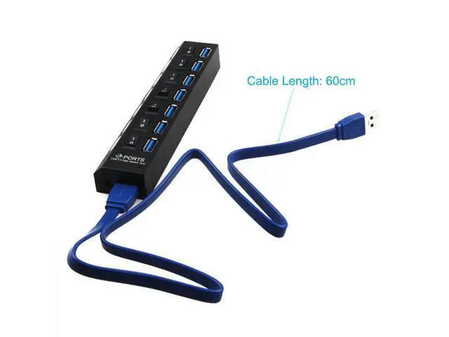 Alt view image 4 of 5 - 7 in 1 USB 3.0 HUB LED Indicator and ON/OFF Switch Super Speed Up to 5Gbps Extra Power Input USB3.0 Splitter Adapter For PC