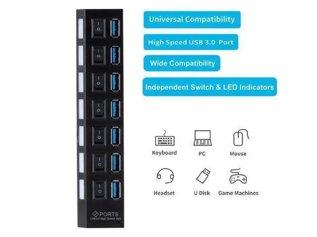 Alt view image 5 of 5 - USB Hub 3.0 USB Splitter USB 3.0 Hub Adapter Portable USB3.0 7 Ports HUB With ON/OFF Switch For PC Computer Accessories