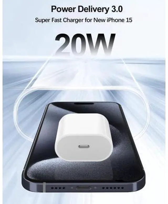 Alt view image 2 of 7 - 20W USB C Fast Charger for iPhone 15/15 Pro Max, iPad Pro 12.9/11 inch, iPad Air 5/4th, iPad 10th Gen, iPad Mini, with 6.6ft USB C to C Charging Cable