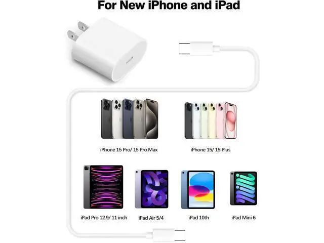 Alt view image 6 of 7 - 20W USB C Fast Charger for iPhone 15/15 Pro Max, iPad Pro 12.9/11 inch, iPad Air 5/4th, iPad 10th Gen, iPad Mini, with 6.6ft USB C to C Charging Cable