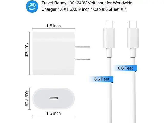 Alt view image 5 of 7 - 20W USB C Fast Charger for iPhone 15/15 Pro Max, iPad Pro 12.9/11 inch, iPad Air 5/4th, iPad 10th Gen, iPad Mini, with 6.6ft USB C to C Charging Cable