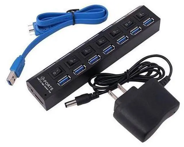 Main image of USB 3.0 Hub High Speed 7 Port USB3.0 Hub with EU/US Power Adapter Multi USB Splitter On/Off Switch for MacBook Laptop PC