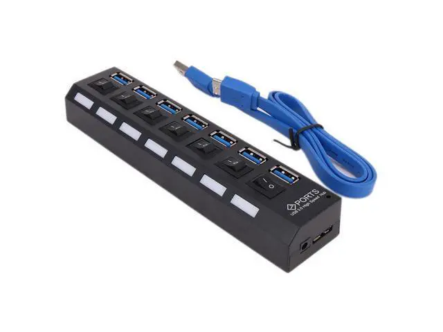 Alt view image 3 of 5 - USB 3.0 Hub High Speed 7 Port USB3.0 Hub with EU/US Power Adapter Multi USB Splitter On/Off Switch for MacBook Laptop PC