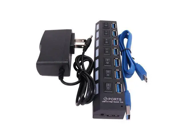 Alt view image 2 of 5 - USB 3.0 Hub High Speed 7 Port USB3.0 Hub with EU/US Power Adapter Multi USB Splitter On/Off Switch for MacBook Laptop PC