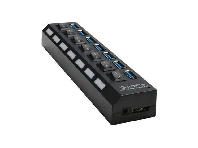 Alt view image 4 of 5 - USB 3.0 Hub High Speed 7 Port USB3.0 Hub with EU/US Power Adapter Multi USB Splitter On/Off Switch for MacBook Laptop PC