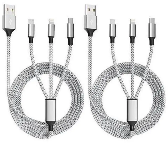 Main image of Multi Charging Cable (2 Pack 4FT) Multi USB Charger Cable 3 in 1 Charging Cable Nylon Braided Fast Charging Cord with Type-C Micro USB Lightning IP Port for Most Phones/iPads/iPhones/Tablets