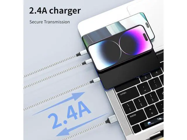 Alt view image 3 of 7 - Multi Charging Cable (2 Pack 4FT) Multi USB Charger Cable 3 in 1 Charging Cable Nylon Braided Fast Charging Cord with Type-C Micro USB Lightning IP Port for Most Phones/iPads/iPhones/Tablets