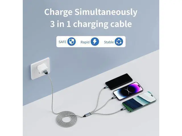 Alt view image 4 of 7 - Multi Charging Cable (2 Pack 4FT) Multi USB Charger Cable 3 in 1 Charging Cable Nylon Braided Fast Charging Cord with Type-C Micro USB Lightning IP Port for Most Phones/iPads/iPhones/Tablets