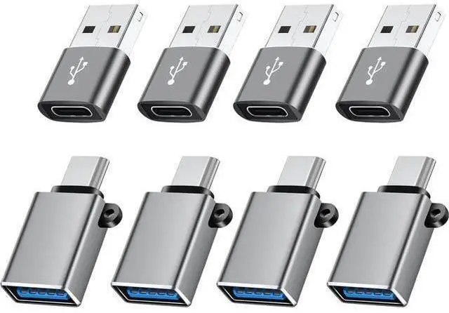 Main image of USB Type C Adapter 8 Pack USB to USB C Adapter USBC Type A Male Female OTG Converter Adaptor Charger Cable Connector for iPhone 15 14 13 MacBook Pro iPad iMac Grey