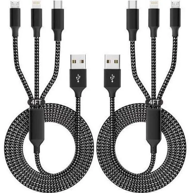 Main image of Multi Charging Cable(2Pack 4FT) 3 in 1 Charger Cable Nylon Braided Multiple USB Cable Universal Charging Cord with Type-C Micro USB and IP Port for Cell Phones and More