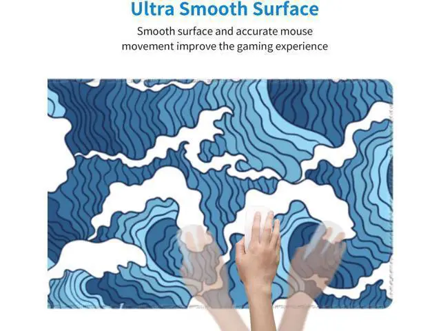 Alt view image 5 of 7 - Japanese Blue and White Wave Gaming Mouse Pad Extended Large Mouse Mat Desk Pad Stitched Edges Mousepad Long Non-Slip Rubber Base Mice Pad 31.5 X 11.8 Inch