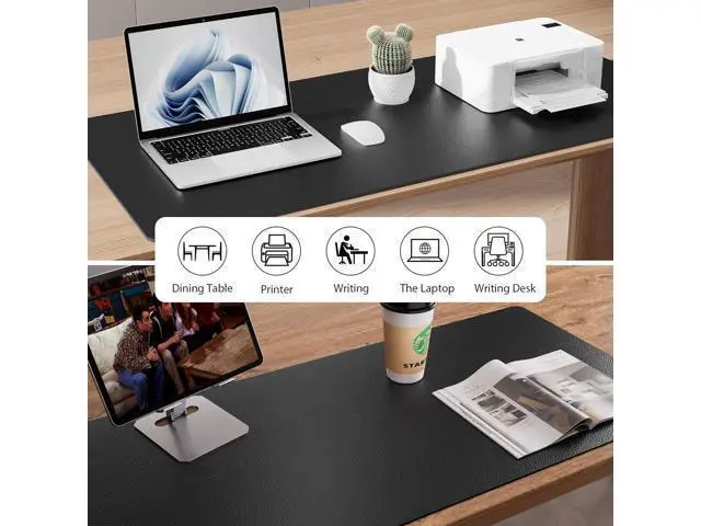 Alt view image 5 of 7 - Leather Desk Pad Protector Mouse Pad Office Desk Mat Non-Slip PU Leather Desk Blotter Laptop Desk Pad Waterproof Desk Writing Pad for Office and Home (Black 31.5 x 15.7)