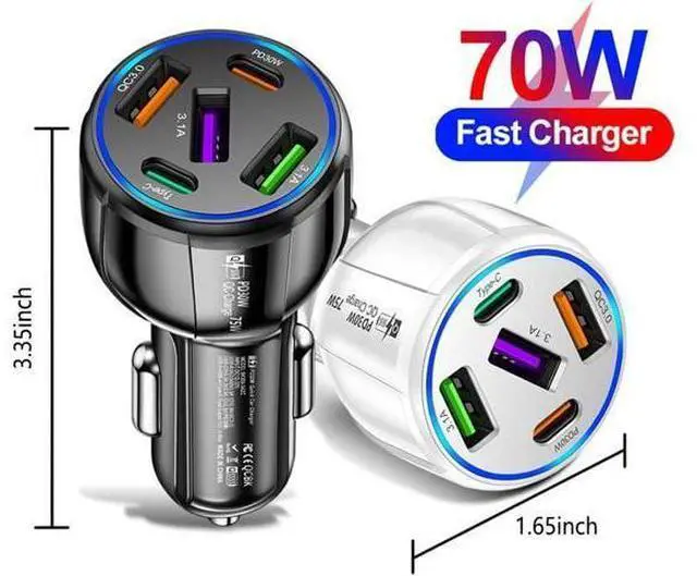 Alt view image 2 of 7 - 5 in 1 Car Charger Adapter,75W High Power Cigarette Lighter Adapter,QC3.0/PD Super Fast Charging Car Phone Charger Compatible with iPhone 14 13,iPad Pro& More Mobil Phone (3USB/2PD Black)