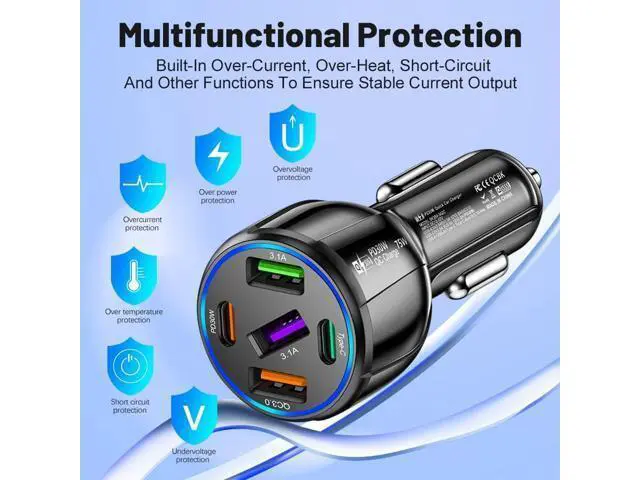 Alt view image 5 of 7 - 5 in 1 Car Charger Adapter,75W High Power Cigarette Lighter Adapter,QC3.0/PD Super Fast Charging Car Phone Charger Compatible with iPhone 14 13,iPad Pro& More Mobil Phone (3USB/2PD Black)