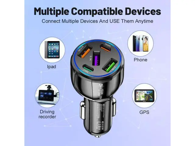 Alt view image 6 of 7 - 5 in 1 Car Charger Adapter,75W High Power Cigarette Lighter Adapter,QC3.0/PD Super Fast Charging Car Phone Charger Compatible with iPhone 14 13,iPad Pro& More Mobil Phone (3USB/2PD Black)