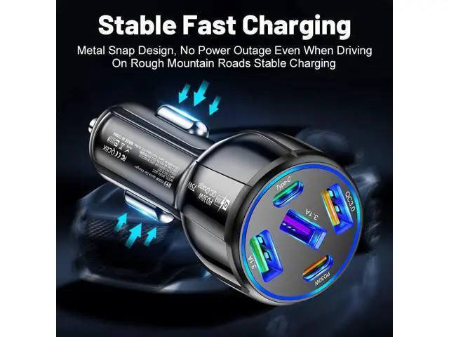 Alt view image 7 of 7 - 5 in 1 Car Charger Adapter,75W High Power Cigarette Lighter Adapter,QC3.0/PD Super Fast Charging Car Phone Charger Compatible with iPhone 14 13,iPad Pro& More Mobil Phone (3USB/2PD Black)