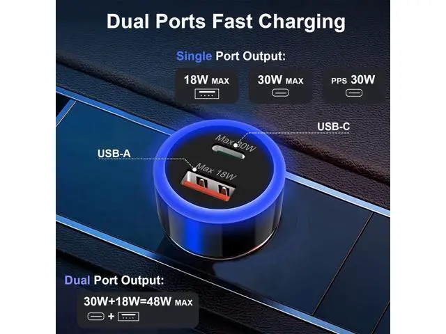 Alt view image 4 of 7 - USB C Car Charger, 48W Type C Car Phone Charger Adapter Cigarette Lighter Super Fast Charging PD 3.0 QC Dual Port Cargador for iPhone 15/14/13, Samsung Galaxy S23/S22, Google Pixel 8/7