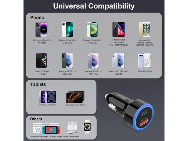 Alt view image 7 of 7 - USB C Car Charger, 48W Type C Car Phone Charger Adapter Cigarette Lighter Super Fast Charging PD 3.0 QC Dual Port Cargador for iPhone 15/14/13, Samsung Galaxy S23/S22, Google Pixel 8/7