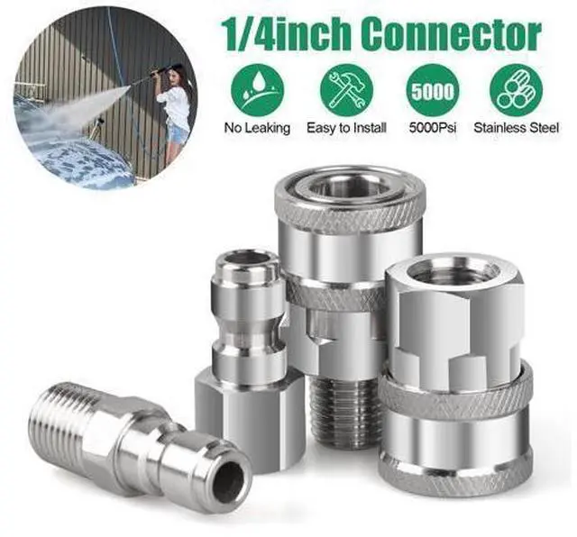 Main image of NSI 4Pcs 1/4 Inch Pressure Washer Coupler Quick Connect Plug - Pressure Washer Quick Connect Kit,Stainless Steel Male & Female Quick Connector Kit,Pressure Washer Adapters Hose Quick Connector