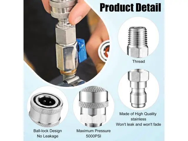 Alt view image 3 of 7 - NSI 4Pcs 1/4 Inch Pressure Washer Coupler Quick Connect Plug - Pressure Washer Quick Connect Kit,Stainless Steel Male & Female Quick Connector Kit,Pressure Washer Adapters Hose Quick Connector