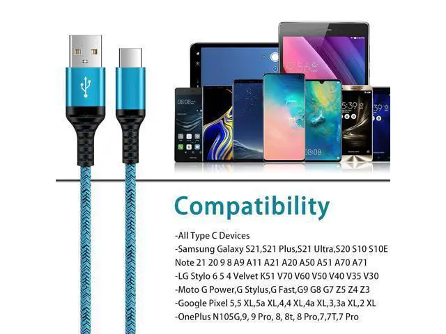 Alt view image 7 of 7 - C Charger Cord Fast Charging USB Type C Cable Android Charger Cables 6FT 2Pack for Samsung Galaxy S24 S23 S22 S21 S20 Ultra S20+ Note 20 10 S10 S9 Plus A12 A11 A52 OnePlus Google Pixel 6 5 4 4a 3a XL