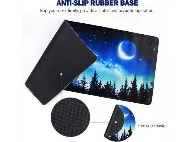 Alt view image 3 of 7 - Extended Gaming Mouse Pad XL Large Keyboard Mouse Mat Desk Pad with Stitched Edges Durable Non-Slip Base Mousepad for Home Office Work 35x15.7inch Forest Moon Sky