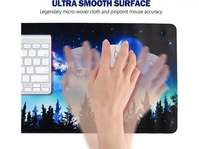 Alt view image 4 of 7 - Extended Gaming Mouse Pad XL Large Keyboard Mouse Mat Desk Pad with Stitched Edges Durable Non-Slip Base Mousepad for Home Office Work 35x15.7inch Forest Moon Sky
