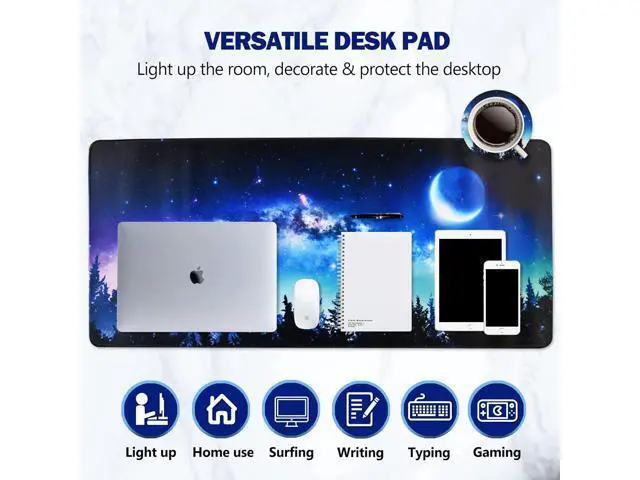 Alt view image 5 of 7 - Extended Gaming Mouse Pad XL Large Keyboard Mouse Mat Desk Pad with Stitched Edges Durable Non-Slip Base Mousepad for Home Office Work 35x15.7inch Forest Moon Sky