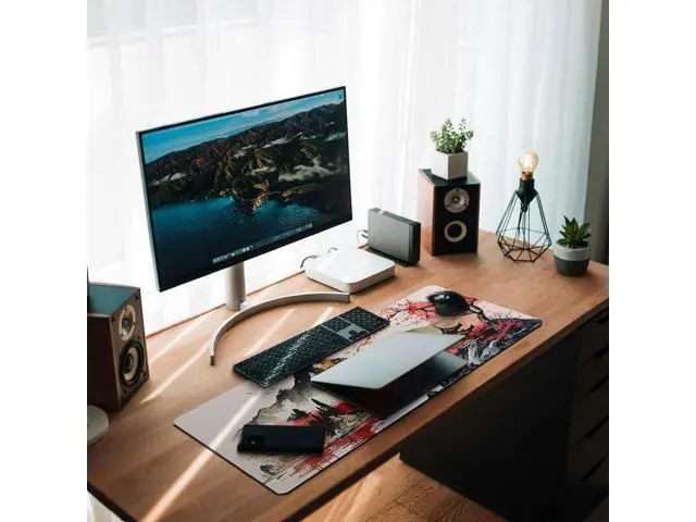 Alt view image 6 of 7 - Gaming Mouse Pad with Japanese Cherry Blossom Cool Extended Large Mousepad for Desk 31.5 x 11.8 in Non-Slip Base Stitched Edgesfor Gaming and Office Work Black and Red