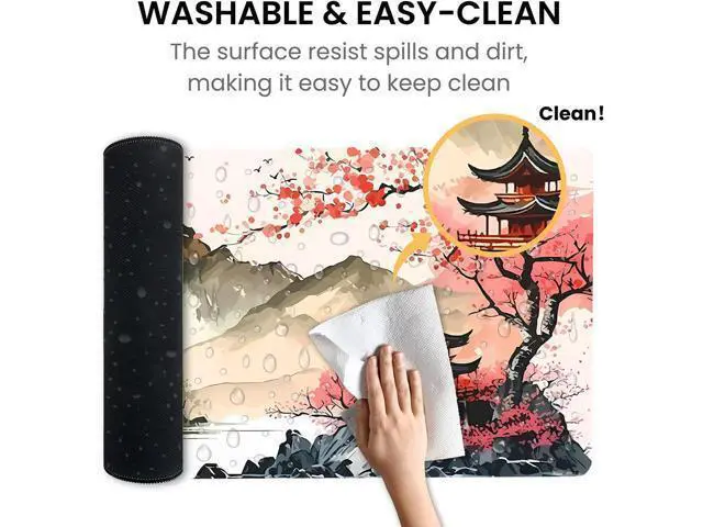 Alt view image 5 of 7 - Gaming Mouse Pad with Japanese Cherry Blossom Cool Extended Large Mousepad for Desk 31.5 x 11.8 in Non-Slip Base Stitched Edgesfor Gaming and Office Work Black and Red