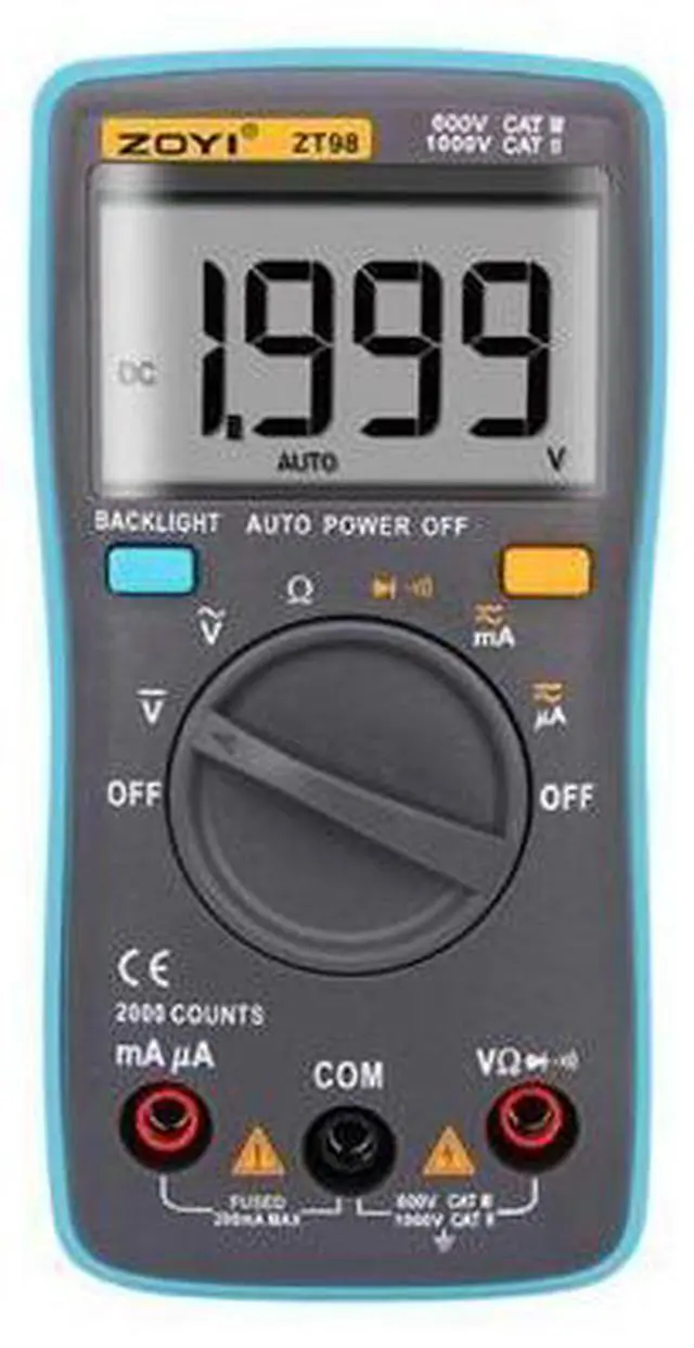 Main image of ZT98 Digital Multimeter 2000 counts Backlight AC/DC Ammeter Voltmeter Ohm Portable Meter multimetro