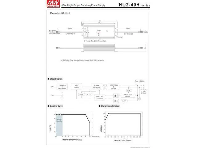 Alt view image 3 of 6 - MEAN WELL HLG-40H-12B Class 2 IP67 Enclosed Switching Power Supply, 12VDC, 3330 mA, 40 Watt
