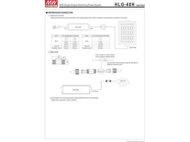 Alt view image 6 of 6 - MEAN WELL HLG-40H-12B Class 2 IP67 Enclosed Switching Power Supply, 12VDC, 3330 mA, 40 Watt