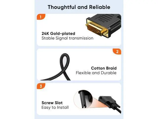 Alt view image 2 of 7 - 5ft HDMI to DVI Cable, Bi-Directional Nylon Braid, Supports 1080p, 24+1 HDMI Male to DVI Male for Monitor, HDTV, Projector