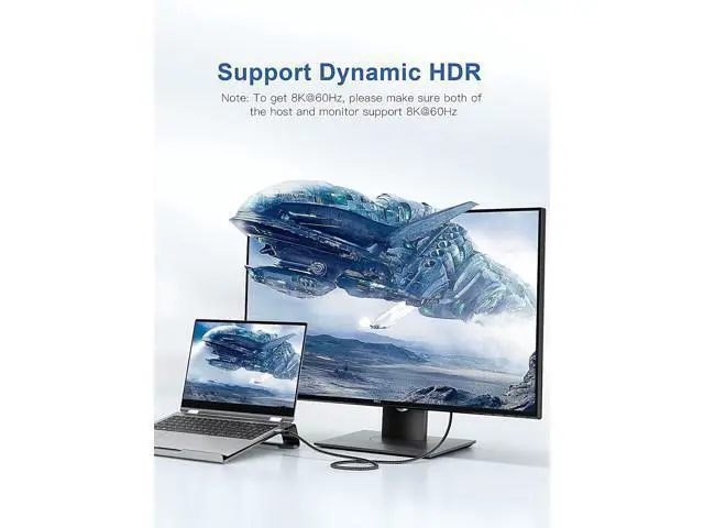 Alt view image 5 of 7 - 8K DisplayPort Cable 1.4 10FT, DP to DP UHD Speed Display Port Cord, Cable Support HBR3 32.4Gbps HDCP Braided Cable for TV FreeSync G-Sync Gaming Monitor PC Laptop
