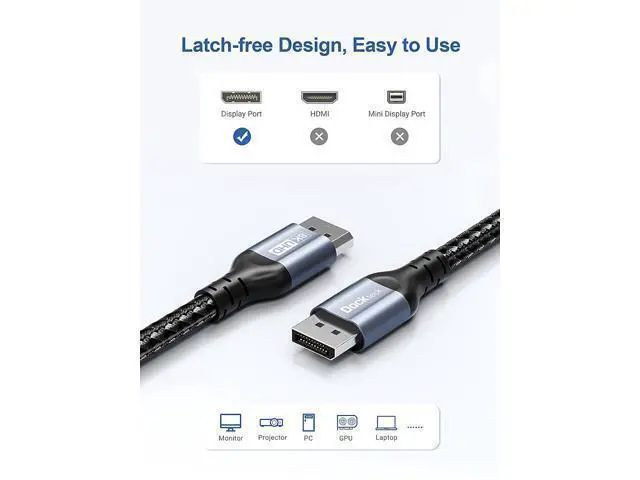 Alt view image 6 of 7 - 8K DisplayPort Cable 1.4 10FT, DP to DP UHD Speed Display Port Cord, Cable Support HBR3 32.4Gbps HDCP Braided Cable for TV FreeSync G-Sync Gaming Monitor PC Laptop