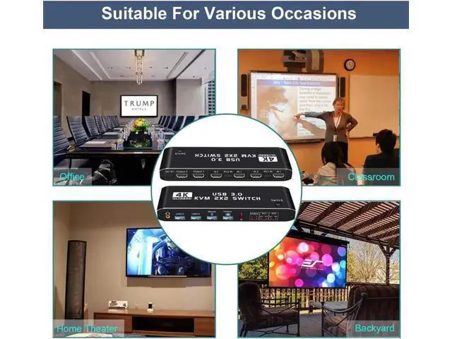 Alt view image 7 of 7 - 2 Port HDMI KVM Switch 2 Monitors 2 Computers 4K @60Hz, Dual Monitor HDMI KVM Switch, USB 3.0 KVM Switch 2 in 2 Out with USB Cables, Support USB 3.0, HDCP2.2, Hotkey,Extended And Mirror Display