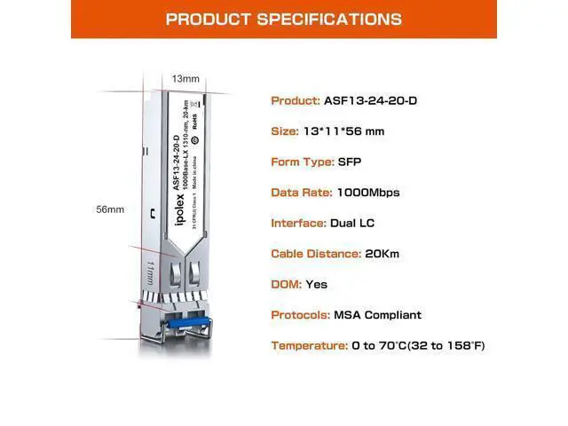 Alt view image 6 of 7 - ipolex 1.25G SFP Single Mode LC Transceiver, 1000Base LX Fiber SFP Module, 1310nm SMF, for Cisco GLC-LH-SMD, Ubiquiti UF-SM-1G, Meraki, TP-Link TL-SM311LS and More, 2 Pack