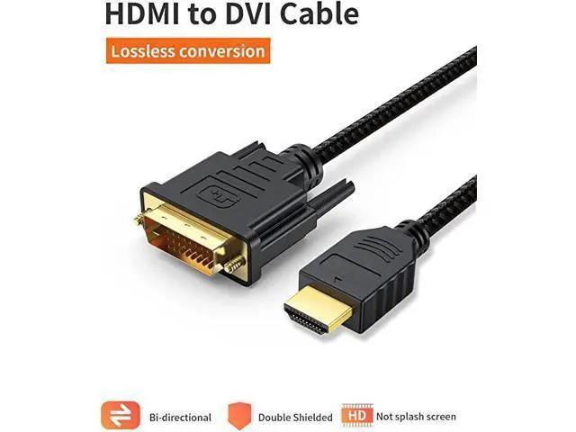 Alt view image 7 of 7 - 5ft HDMI to DVI Cable, Bi-Directional Nylon Braid, Supports 1080p, 24+1 HDMI Male to DVI Male for Monitor, HDTV, Projector