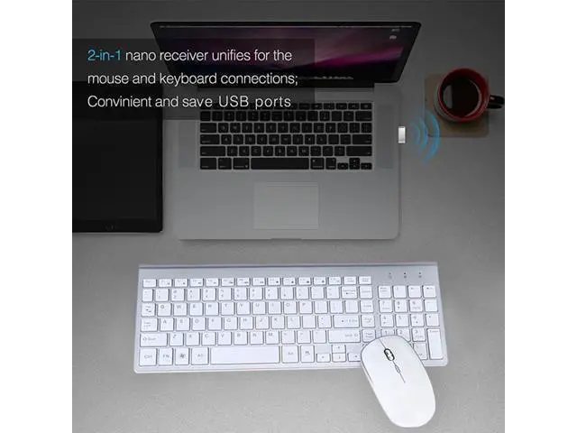 Alt view image 3 of 7 - Wireless Mute Keyboard and Mouse Combo,for Computer, Laptop, PC, Desktop, Notebook, Windows 7, 8, 10-(White)
