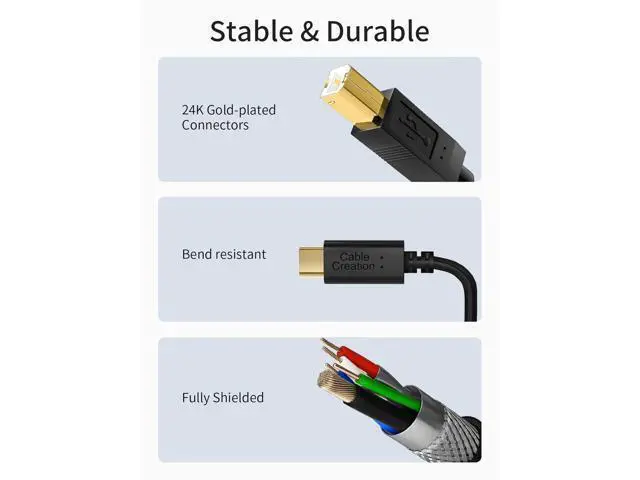 Alt view image 5 of 7 - USB C to B Printer & Scanner Cable - 10FT, MIDI Cable for Yamaha & Casio Digital Pianos, DJ Controllers - 3M Black